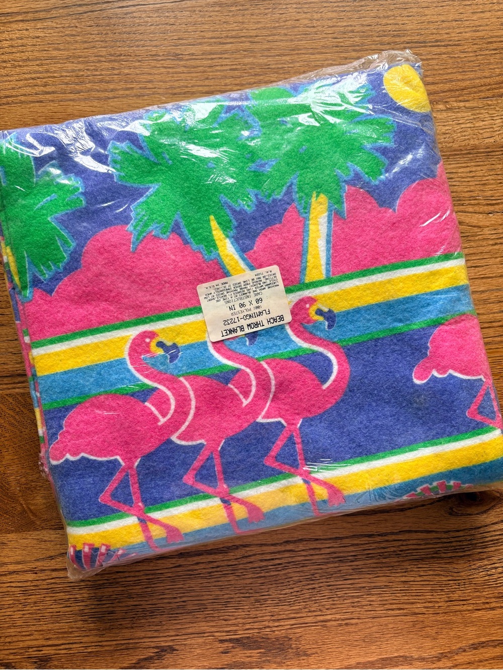 VTG Beach Throw Blanket 60x90- Pink Flamingo Tropical Print- Made in USA
